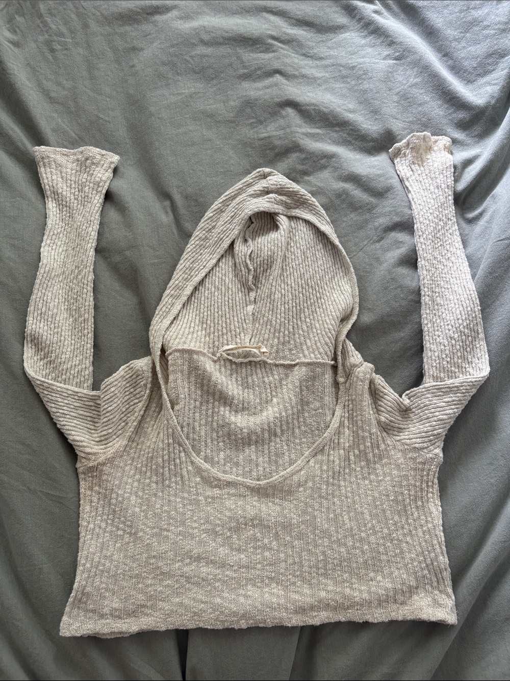 Light green  Cropped Hooded Knit Top